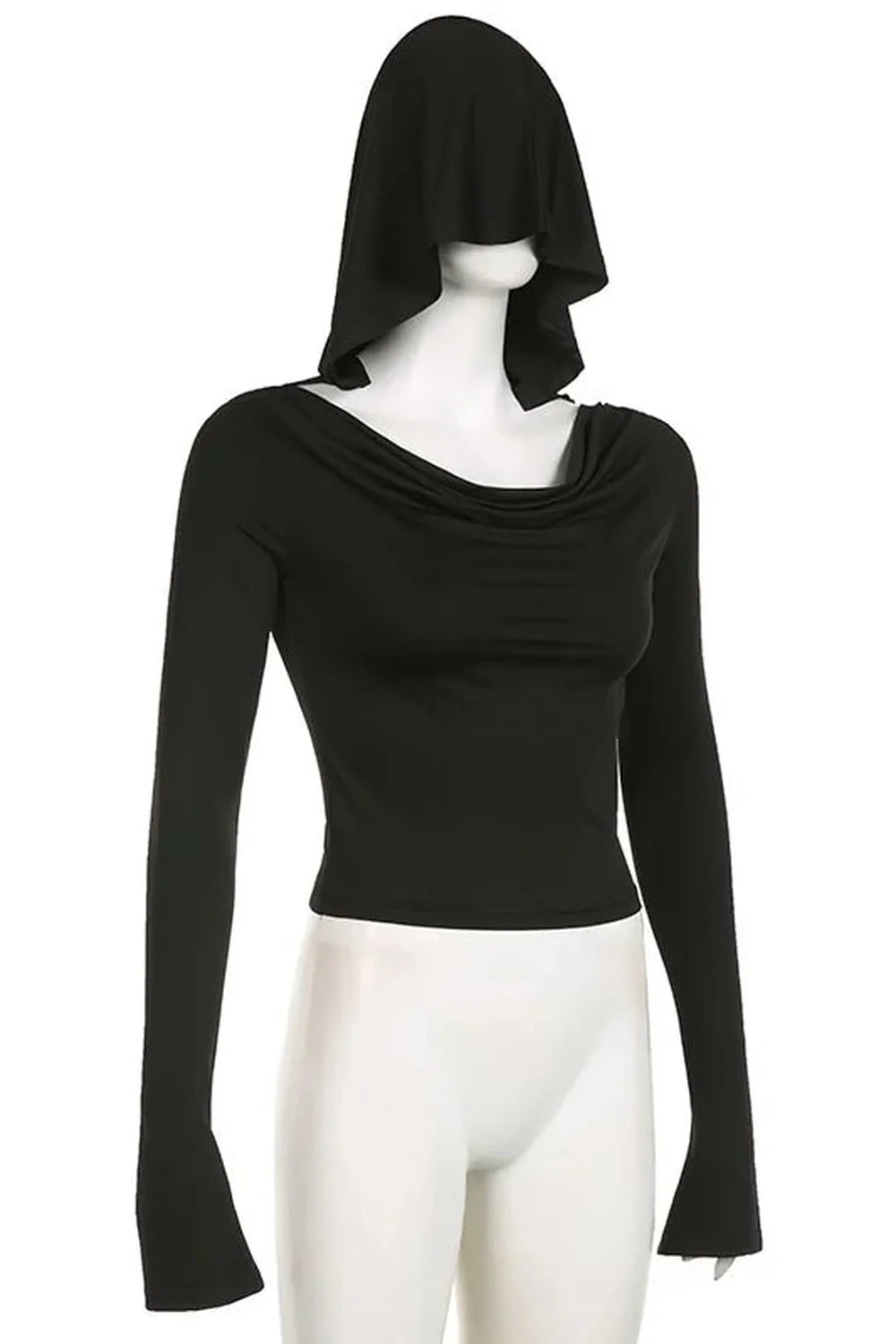 Gothic Black Hooded Crop Top