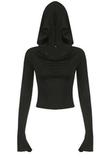 Gothic Black Hooded Crop Top