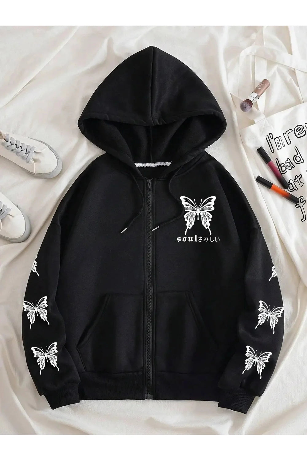 Fall Gothic Butterfly Zip-Up Hoodie