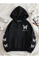 Fall Gothic Butterfly Zip-Up Hoodie