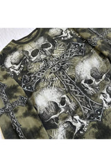 Gothic Cross and Skull Print Long Sleeve