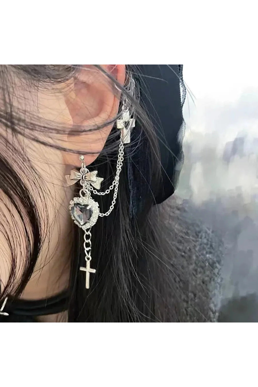 Gothic Cross Chain Ear Clips