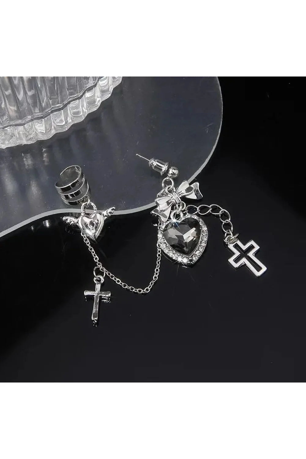 Gothic Cross Chain Ear Clips