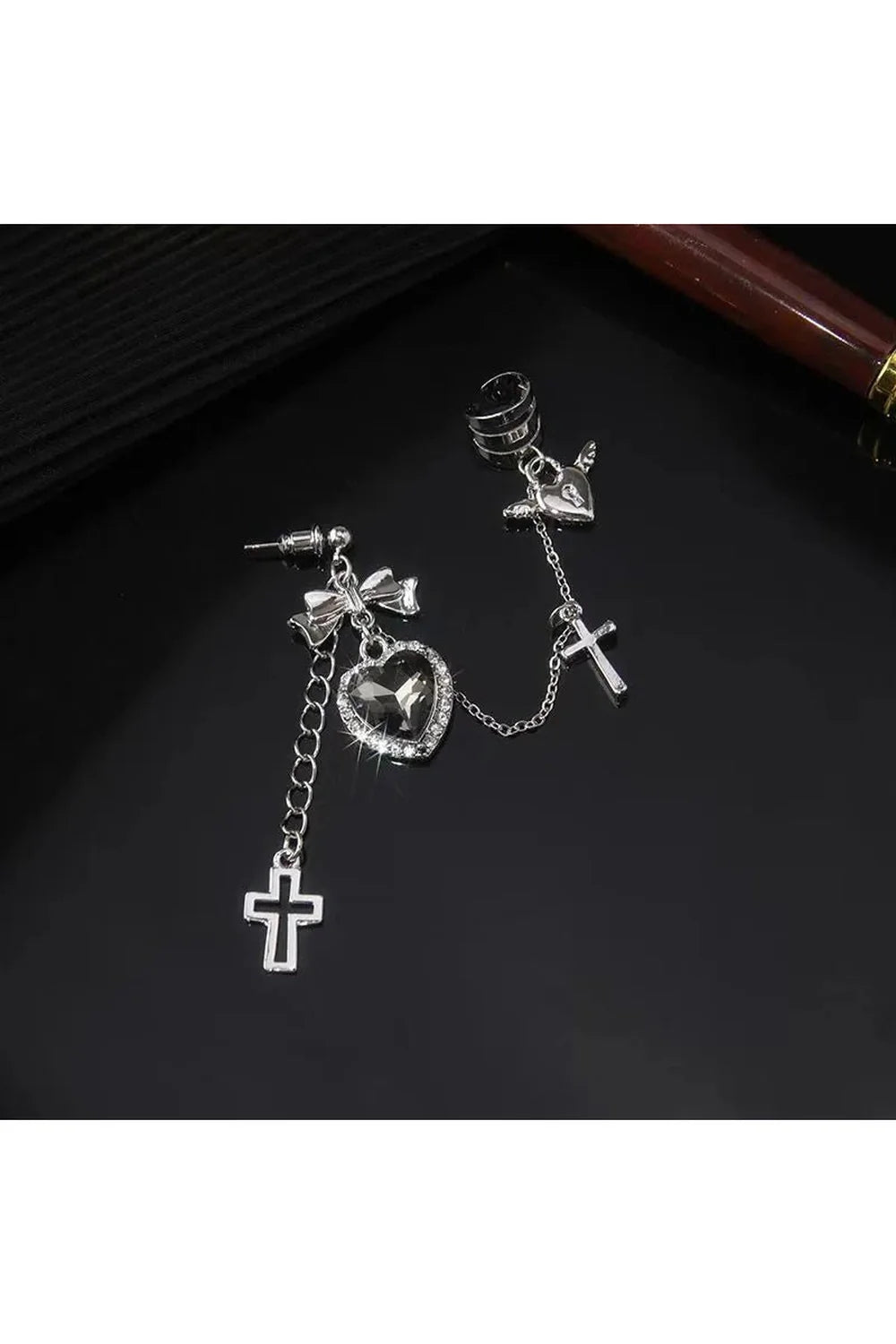 Gothic Cross Chain Ear Clips