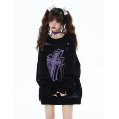 Gothic Cross Distressed Sweater