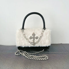 Gothic Cross Faux Fur Shoulder Bag