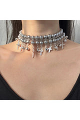 Gothic Cross Pearl Choker