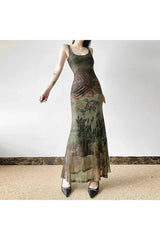 Gothic Forest Print Maxi Dress