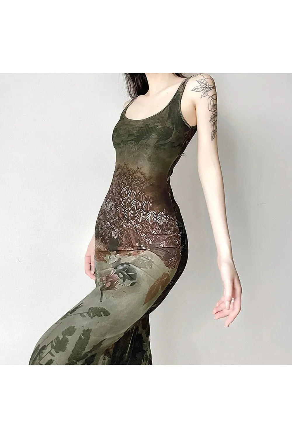 Gothic Forest Print Maxi Dress