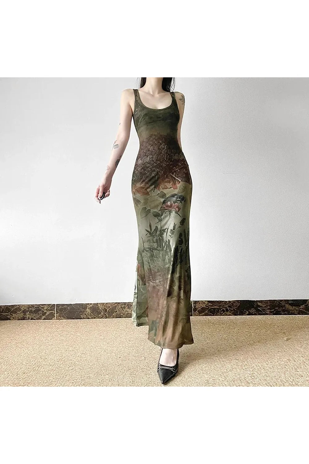 Gothic Forest Print Maxi Dress