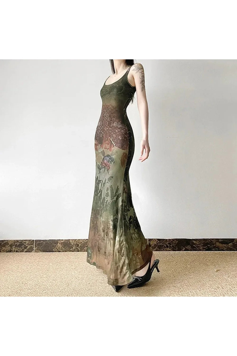 Gothic Forest Print Maxi Dress