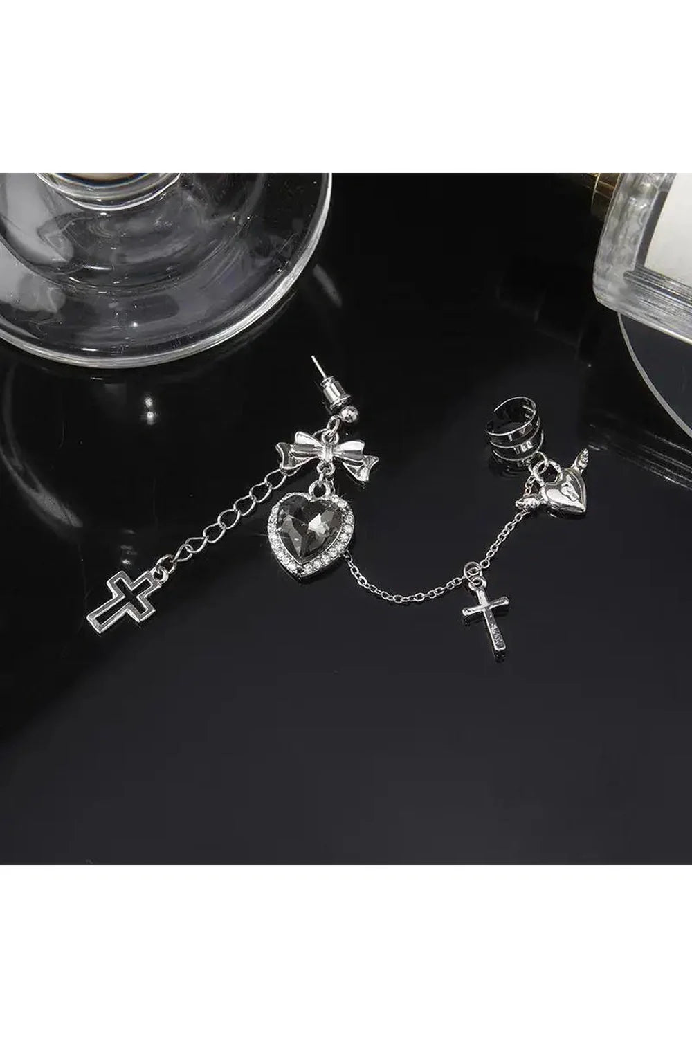 Gothic Heart Chain Drop Earrings