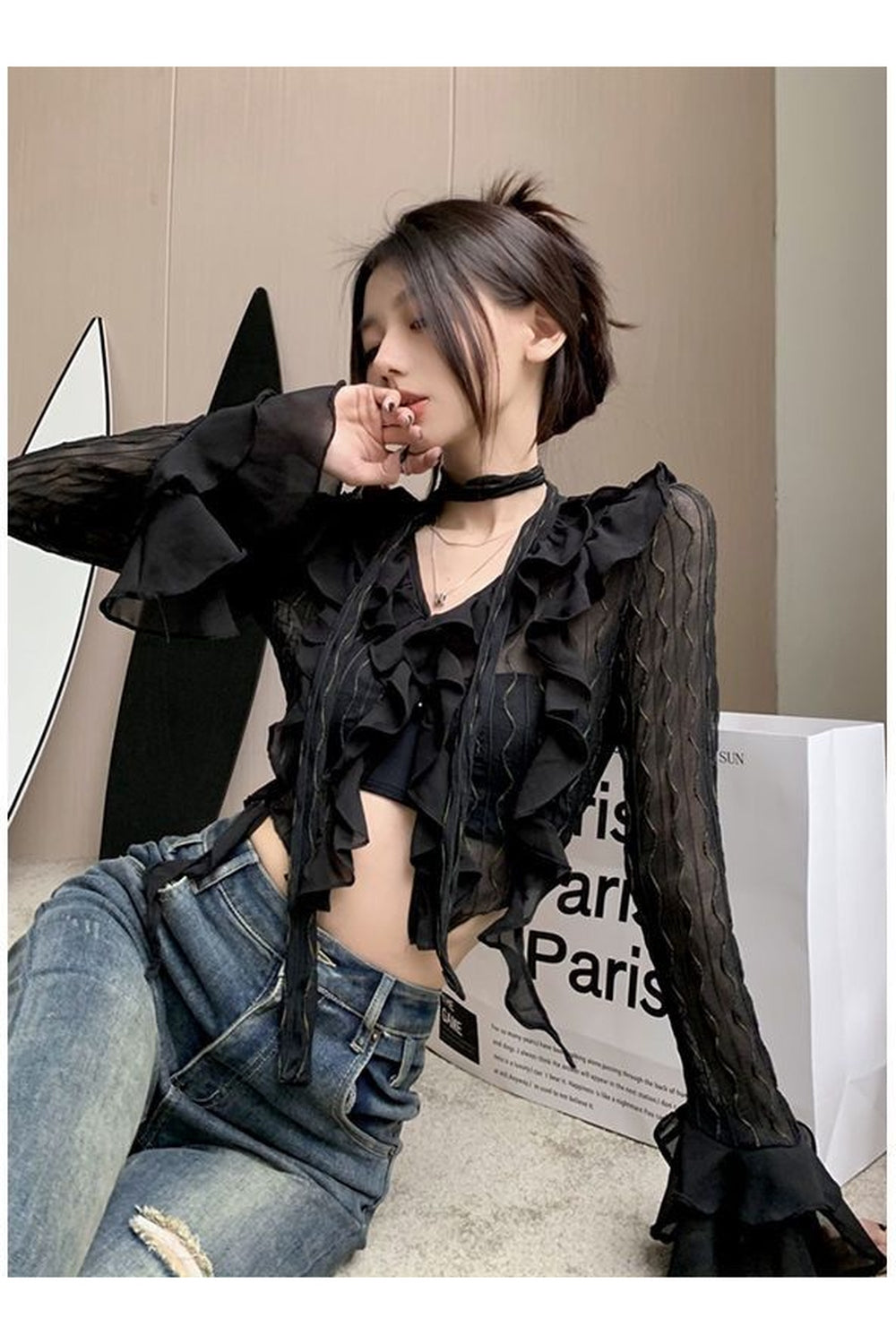 Gothic Lace Crop Top Blouse