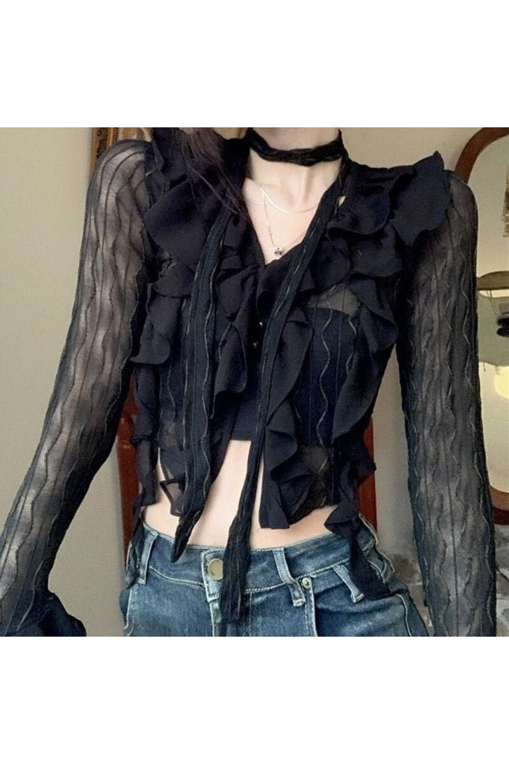 Gothic Lace Crop Top Blouse