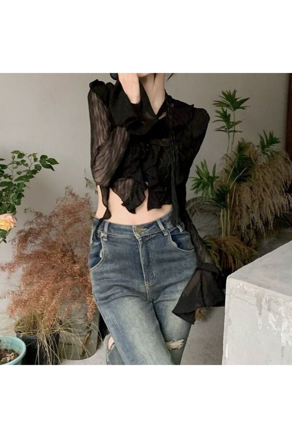 Gothic Lace Crop Top Blouse