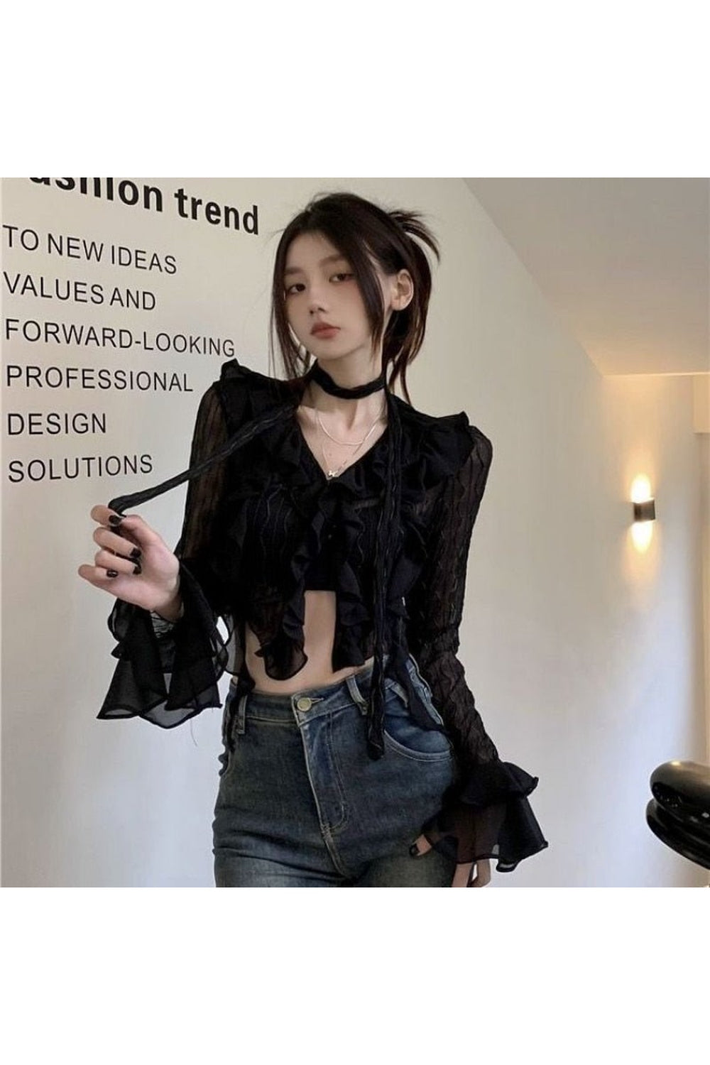 Gothic Lace Crop Top Blouse