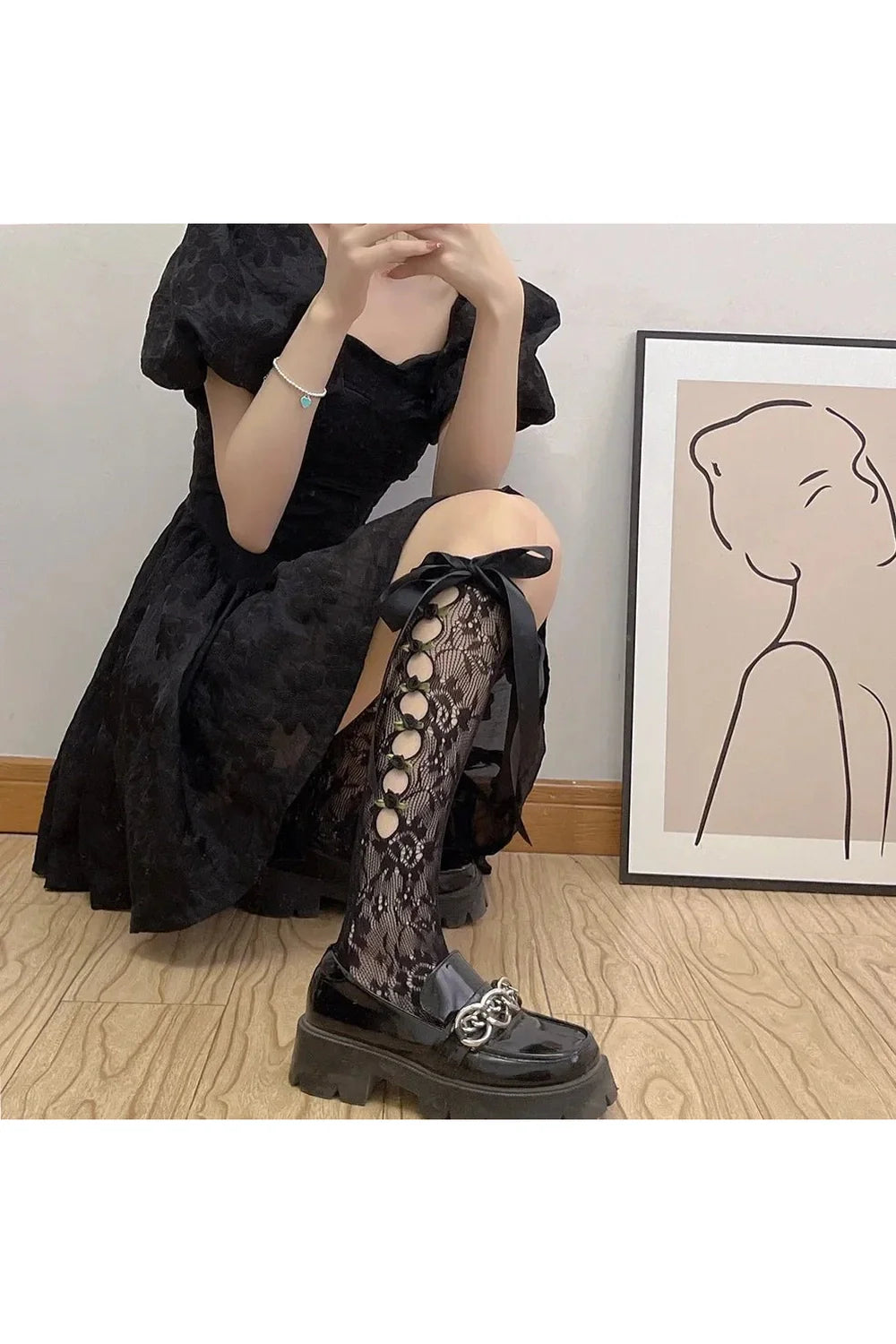 Gothic Lace Mesh Fishnet Knee Socks