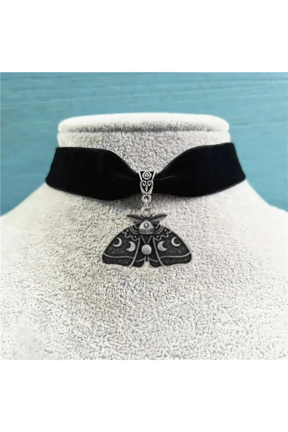 Gothic Luna Moth Black Bead Necklace