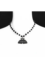 Gothic Luna Moth Black Bead Necklace