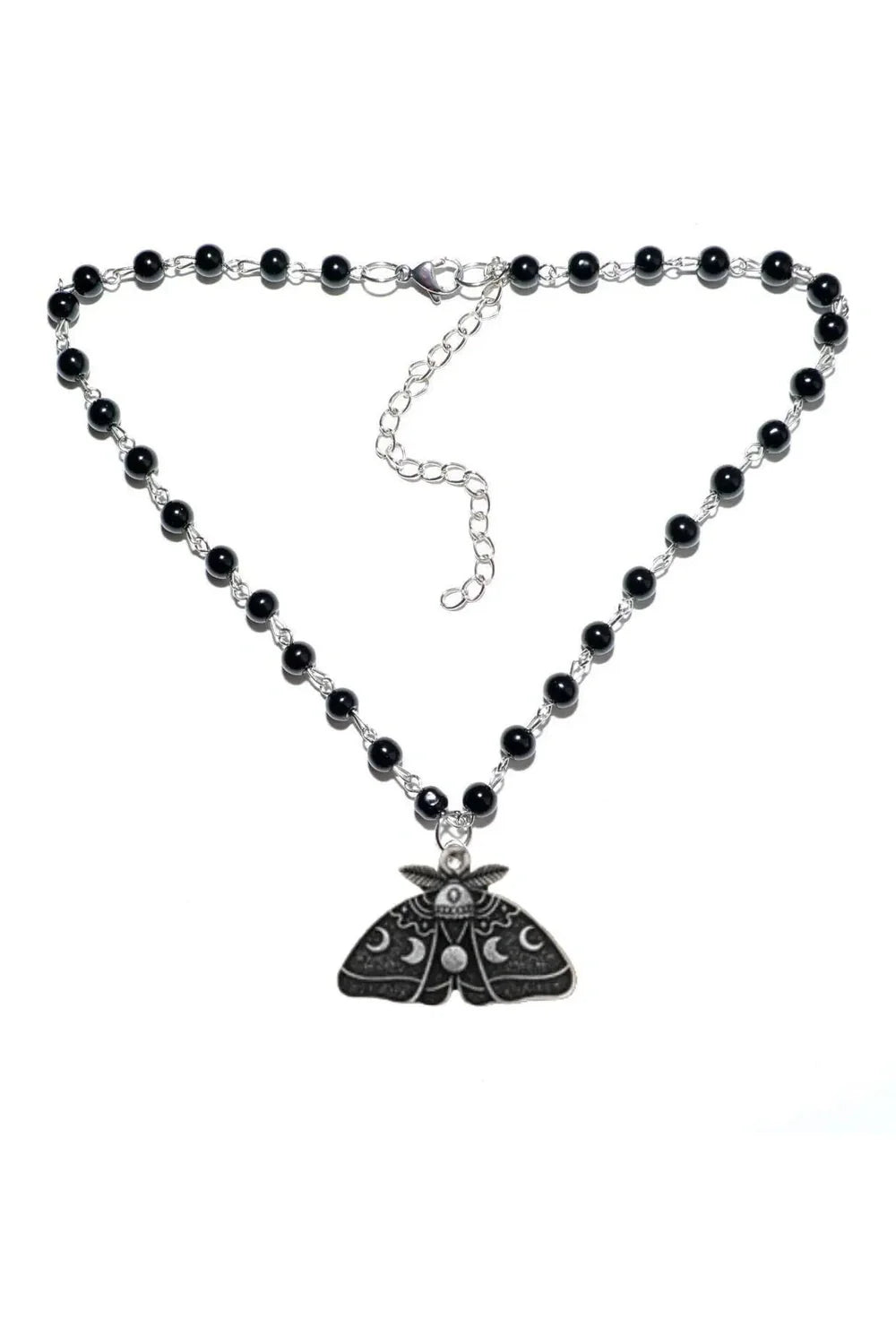 Gothic Luna Moth Black Bead Necklace