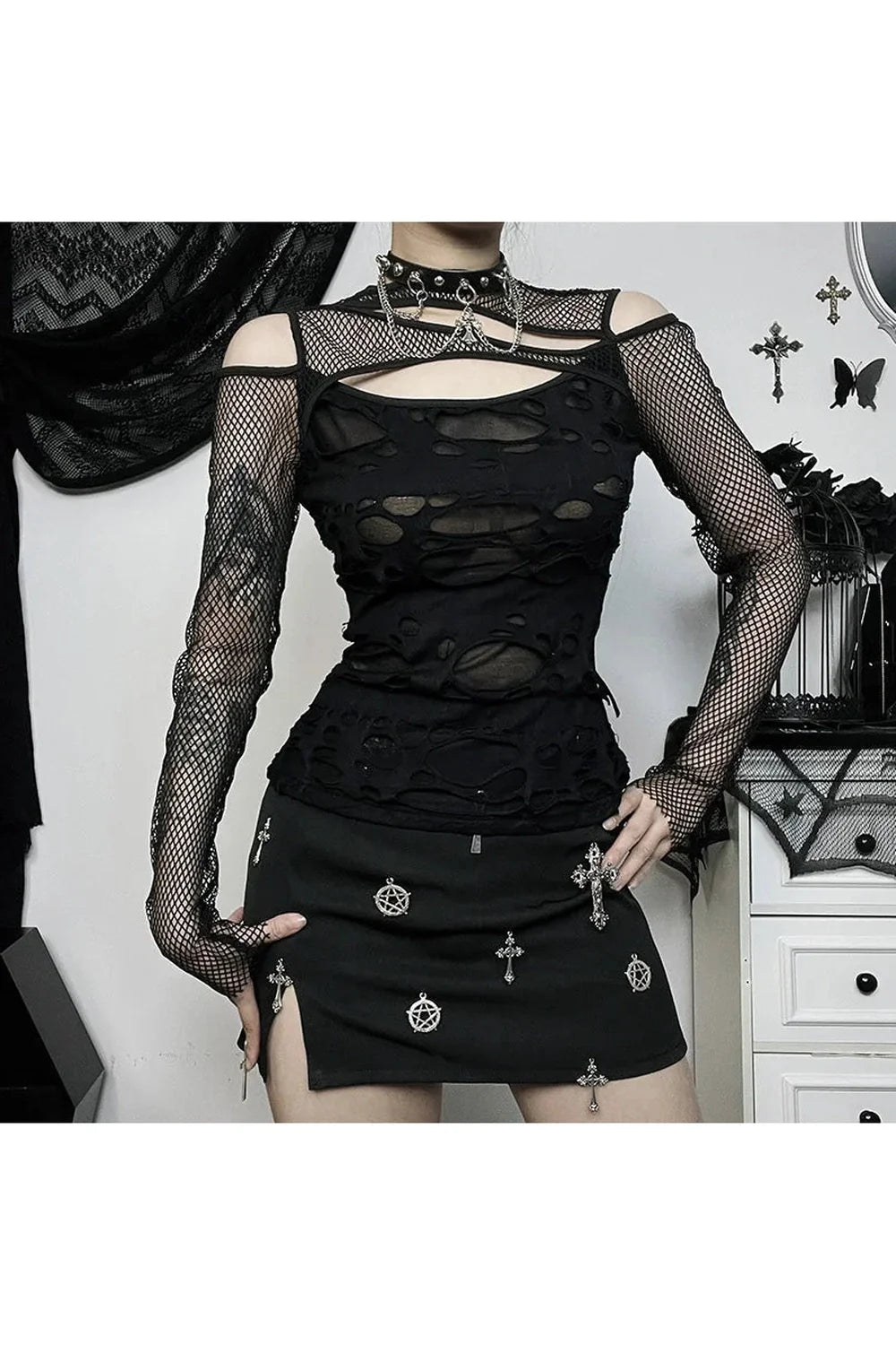 Gothic Mesh Hole Fishnet Blouse