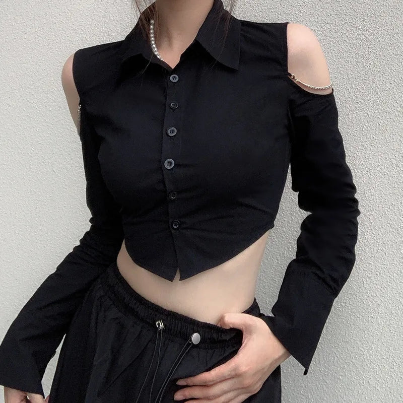 Gothic Off-Shoulder Crop Shirt