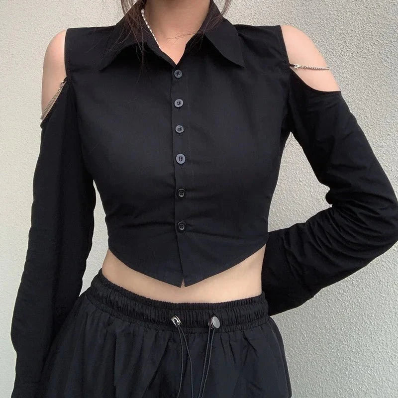 Gothic Off-Shoulder Crop Shirt