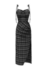 Gothic Plaid V-Neck Halter Dress