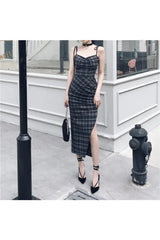 Gothic Plaid V-Neck Halter Dress