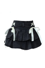 Gothic Ruffle Ribbon Mini Skirt