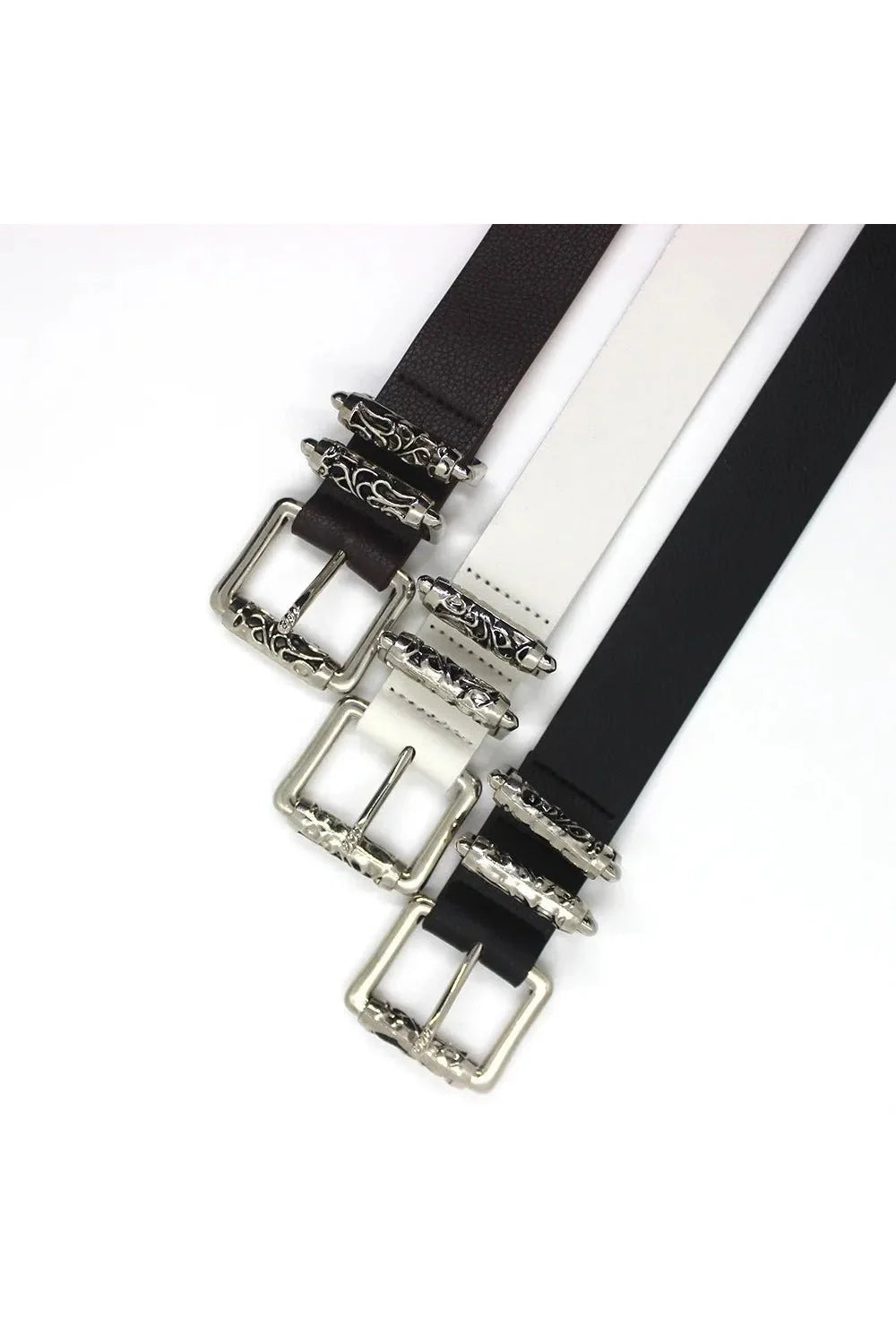 Gothic Silver Buckle White Belt