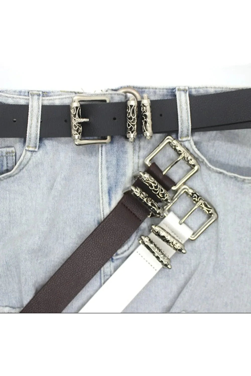 Gothic Silver Buckle White Belt