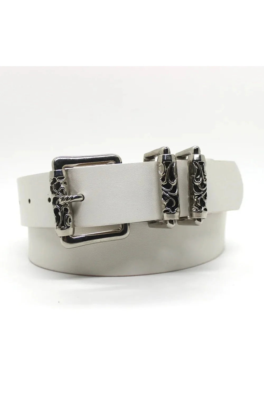 Gothic Silver Buckle White Belt