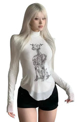 Gothic Skeleton Turtleneck Long Sleeve Top