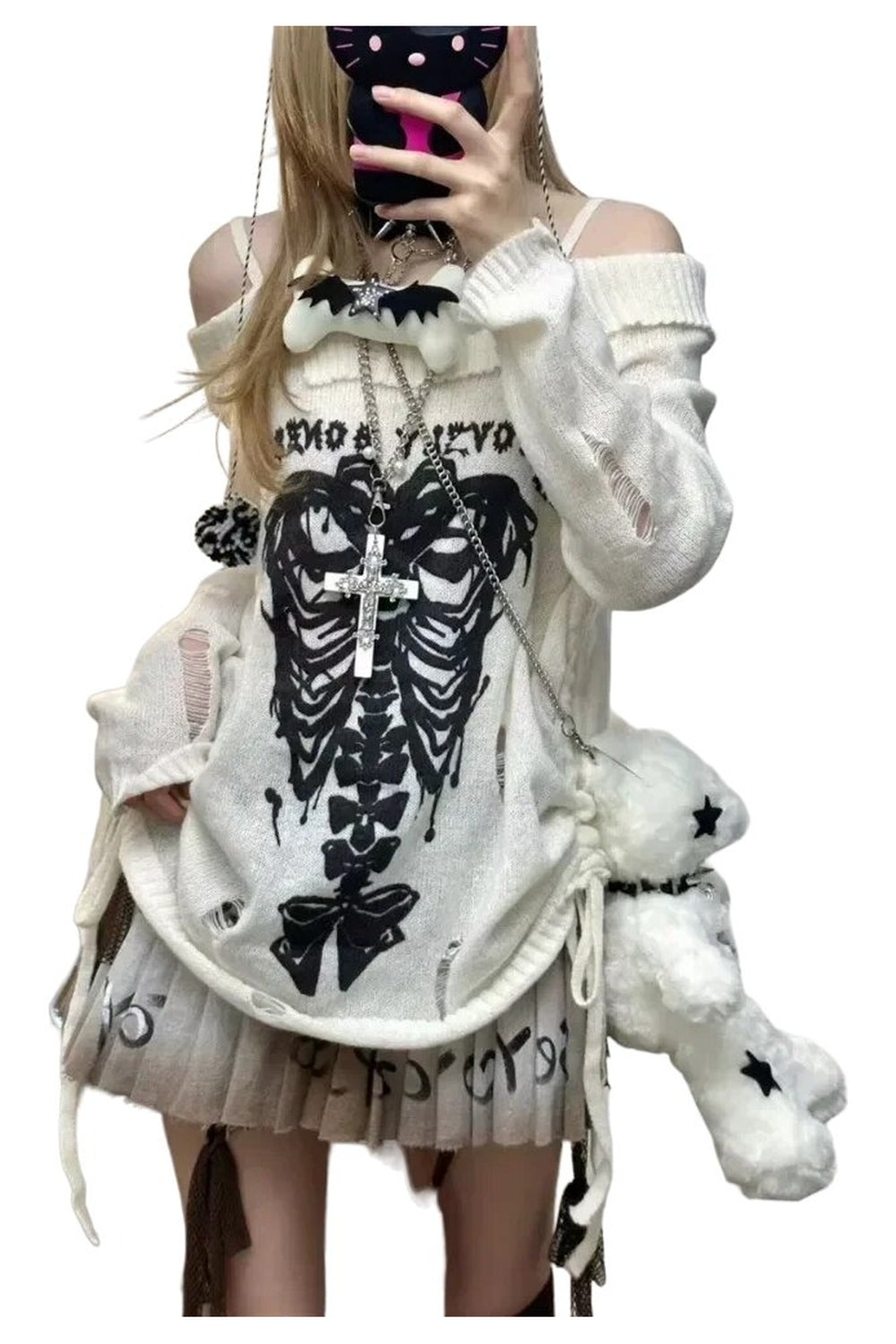 Fall Gothic Skull Off-Shoulder Sweater