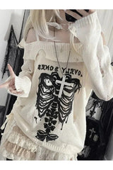 Fall Gothic Skull Off-Shoulder Sweater