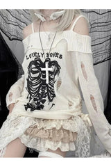 Fall Gothic Skull Off-Shoulder Sweater