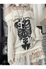 Fall Gothic Skull Off-Shoulder Sweater