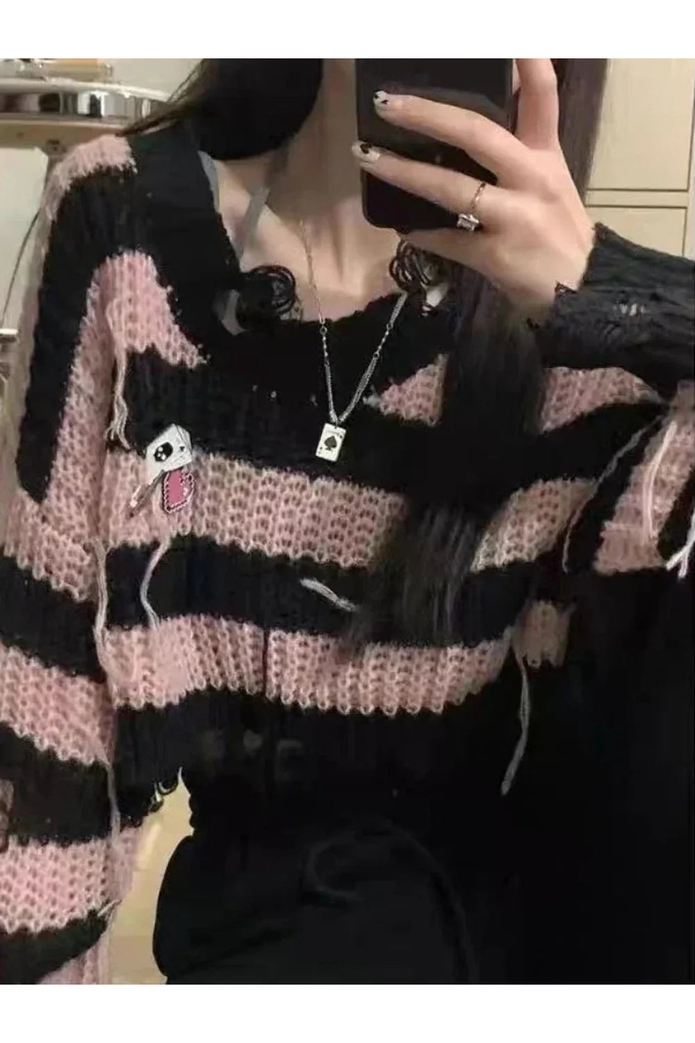 Gothic Striped Crop Knit Pullover