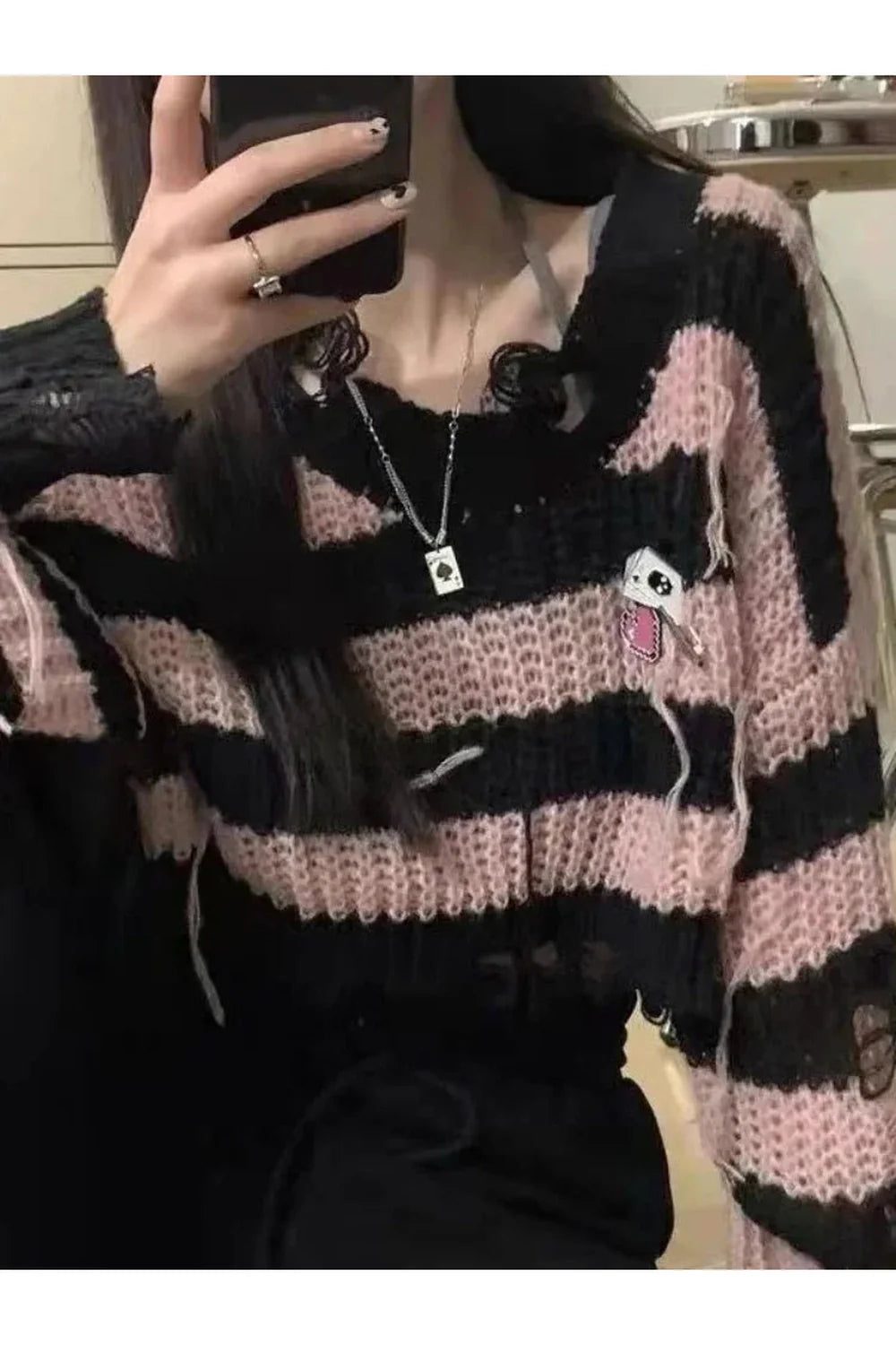 Gothic Striped Crop Knit Pullover