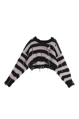 Gothic Striped Crop Knit Pullover