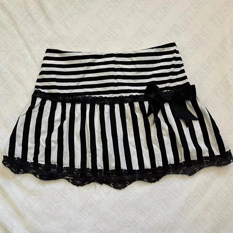 Gothic Striped Lace Mini Skirt