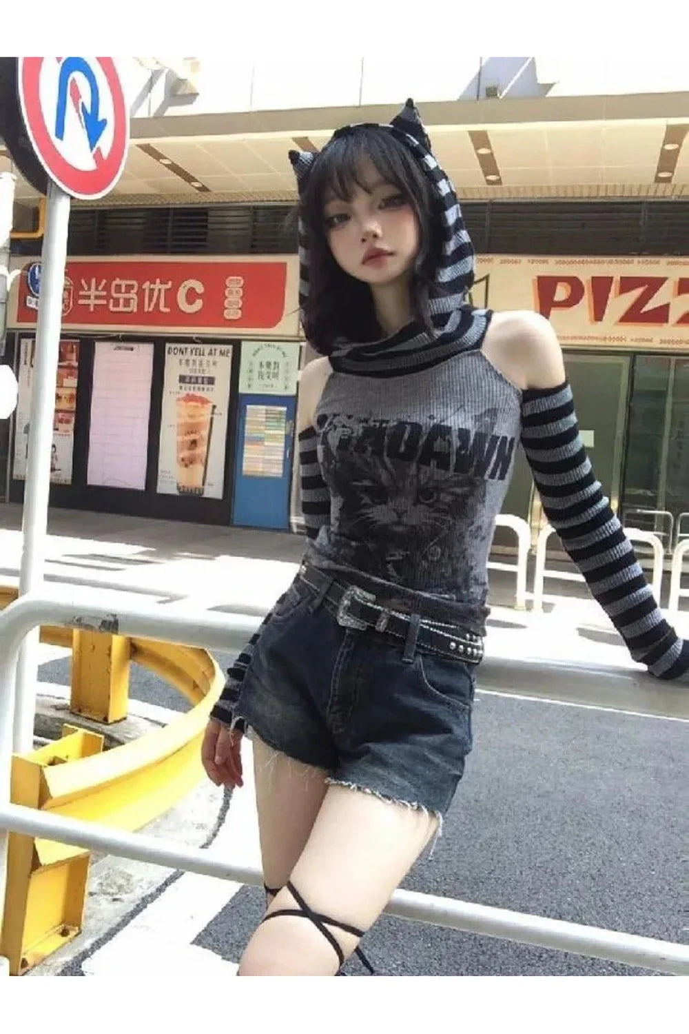 Fall Gothic Striped Patchwork Hoodie