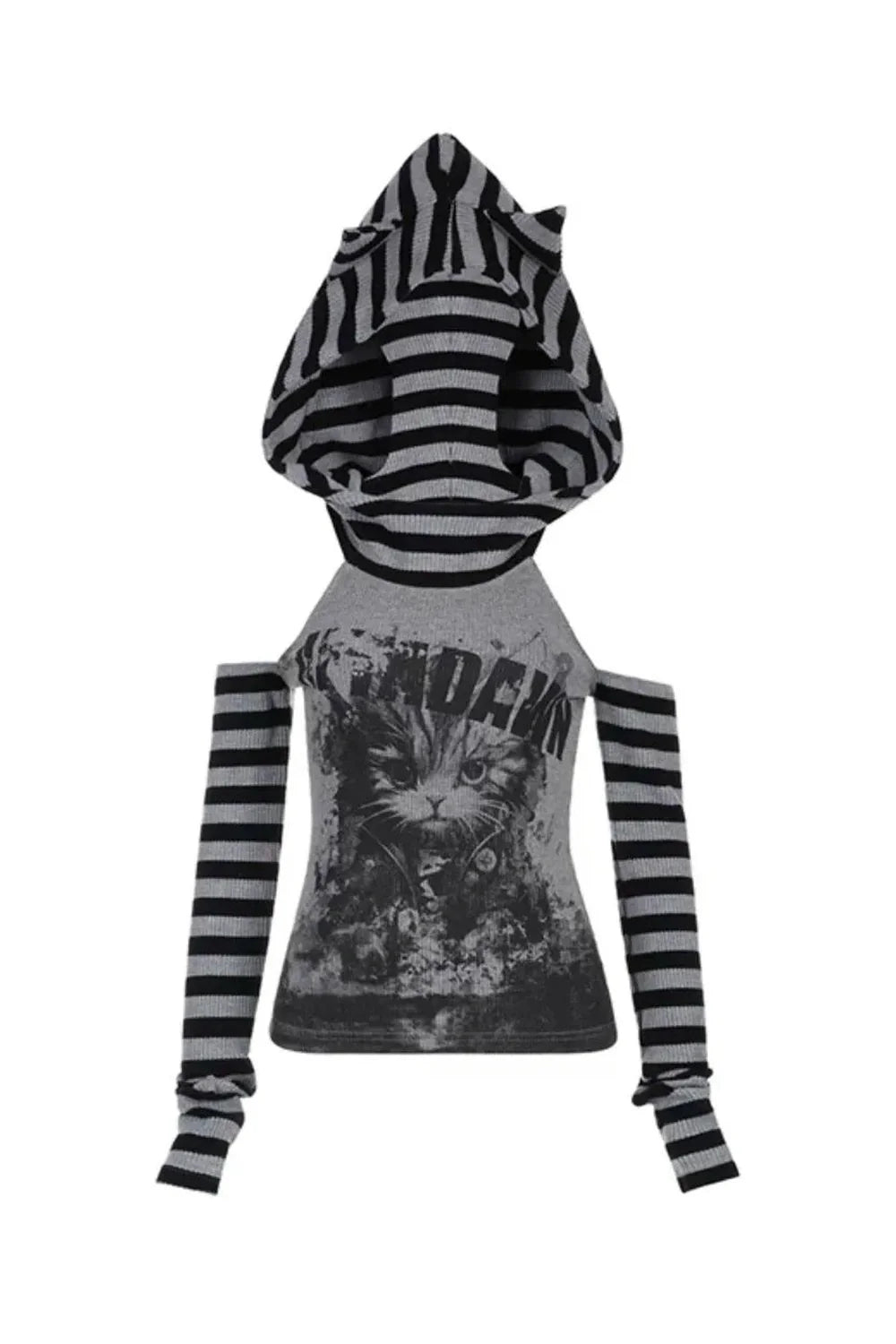 Fall Gothic Striped Patchwork Hoodie