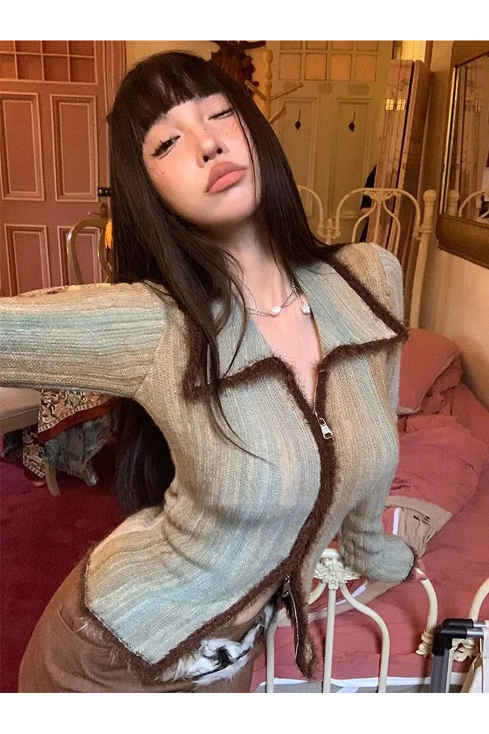 Fall Y2k Tie Dye Knit Cardigan
