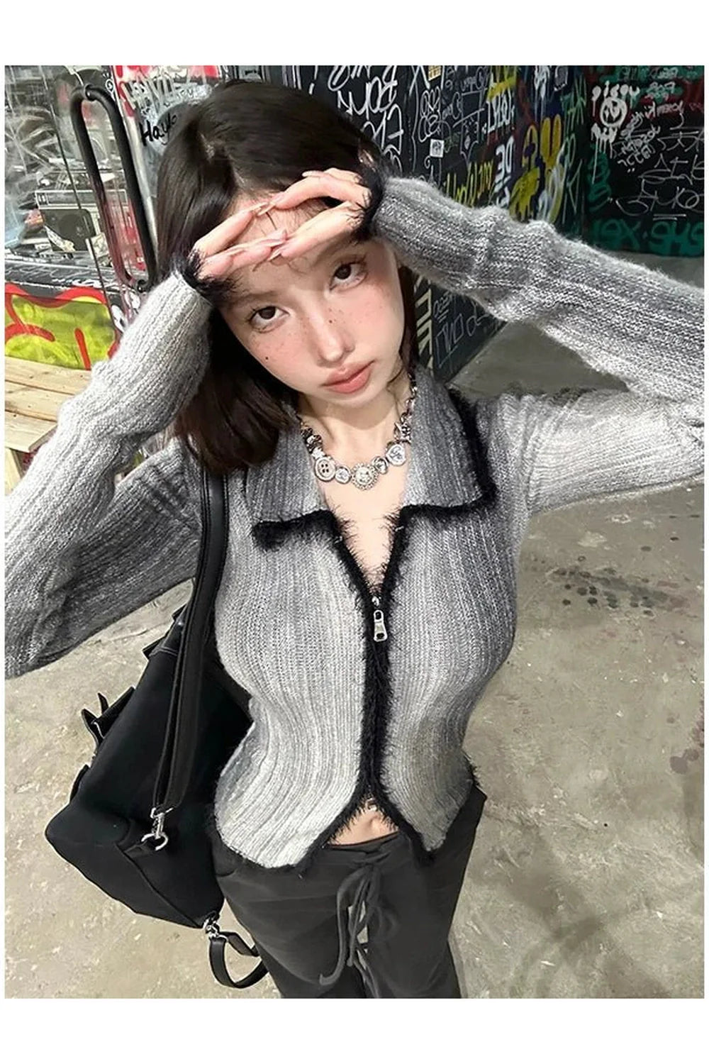 Fall Y2k Tie Dye Knit Cardigan