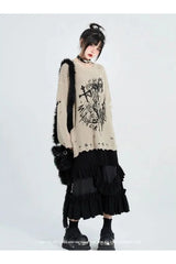 Fall Graffiti Distressed Knit Sweater