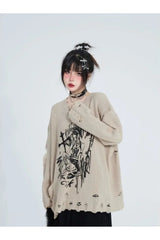 Fall Graffiti Distressed Knit Sweater