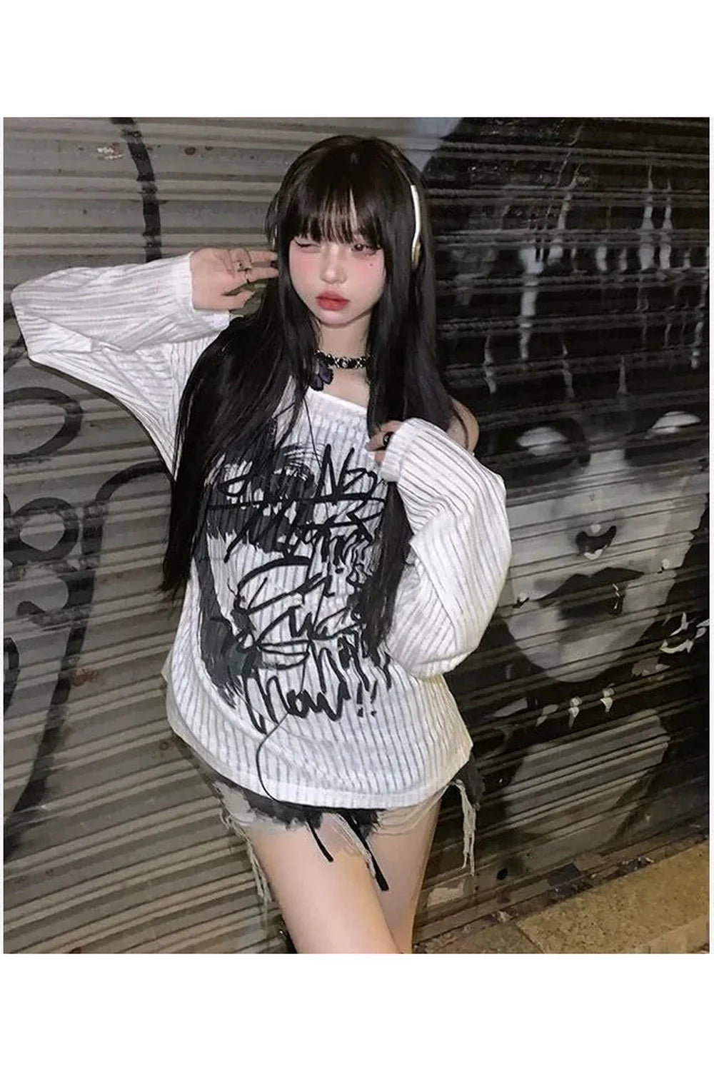 Graffiti Nights Off-Shoulder Sweater