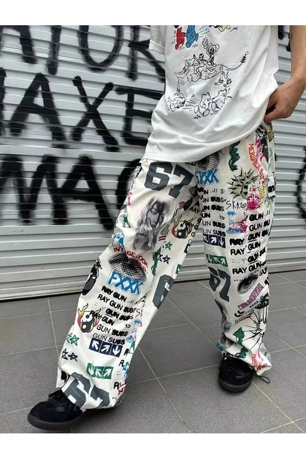 Graffiti Print Wide Leg Pants